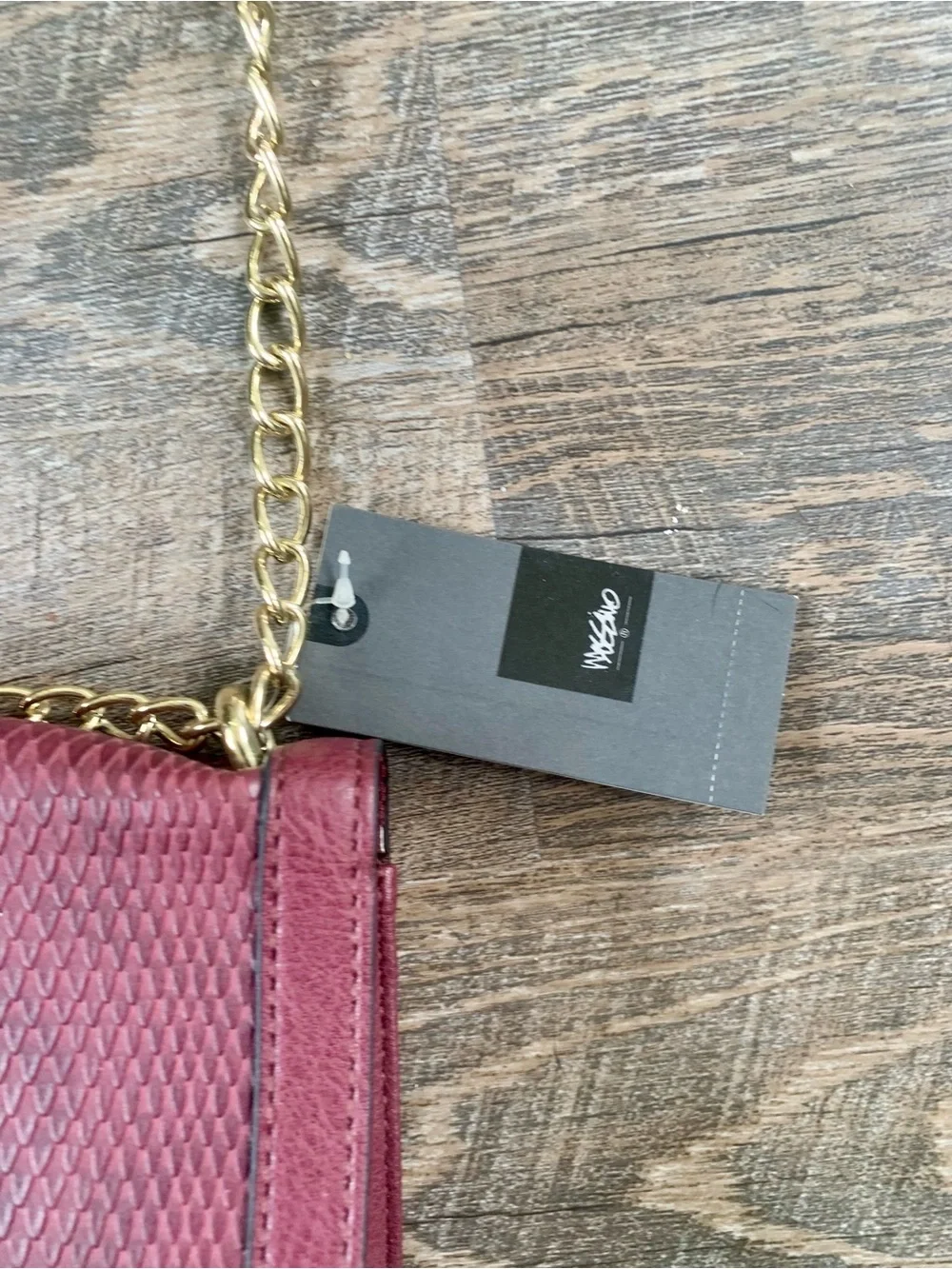 Mossimo Faux Chic Snakeskin Maroon Chain Strap Crossbody Bag NWT